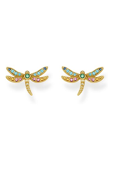 Thomas Sabo Gold Colorful Dragonfly Earrings - 925 Silver, 18K Gold