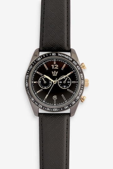Black Textured Strap Watch
