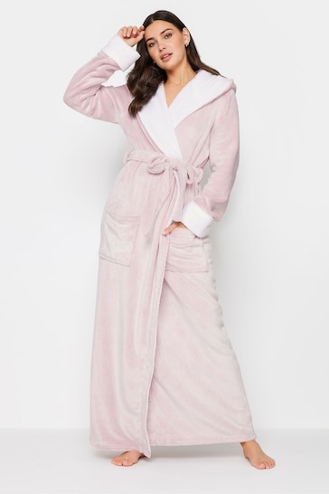 Long Tall Sally Pink Contrast Waffle Trim Hooded Maxi Robe