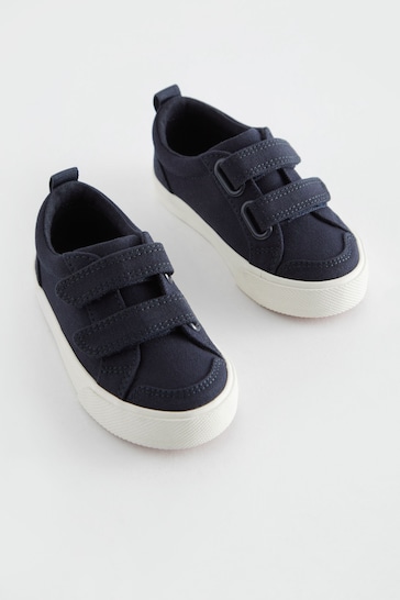Navy Canvas Standard Fit (F) Two Strap Touch Fastening Shoes