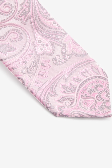 Pink Paisley Slim Pattern Tie And Tie Clip