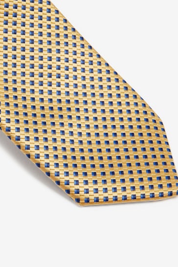Yellow/Blue Slim Pattern Tie And Tie Clip