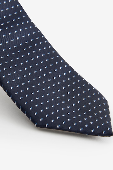 Navy Blue Pattern Tie And Tie Clip