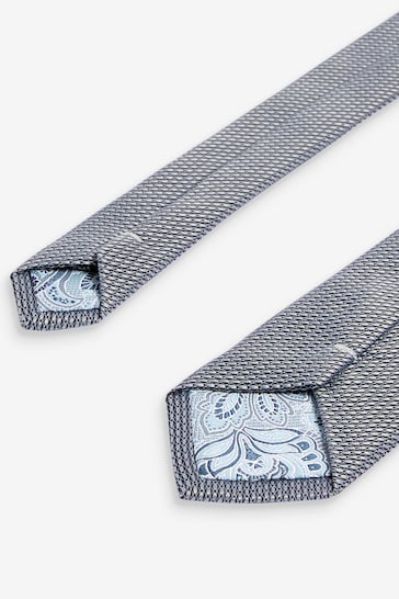 Light Blue Paisley Slim Tie And Pocket Square Set
