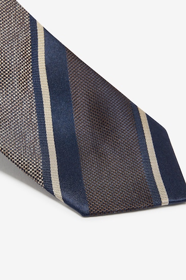 Navy Blue/Neutral Brown Silk Geometric Tie