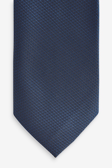Navy Blue/Light Blue Pressed Flower Slim Tie And Pocket Square Set