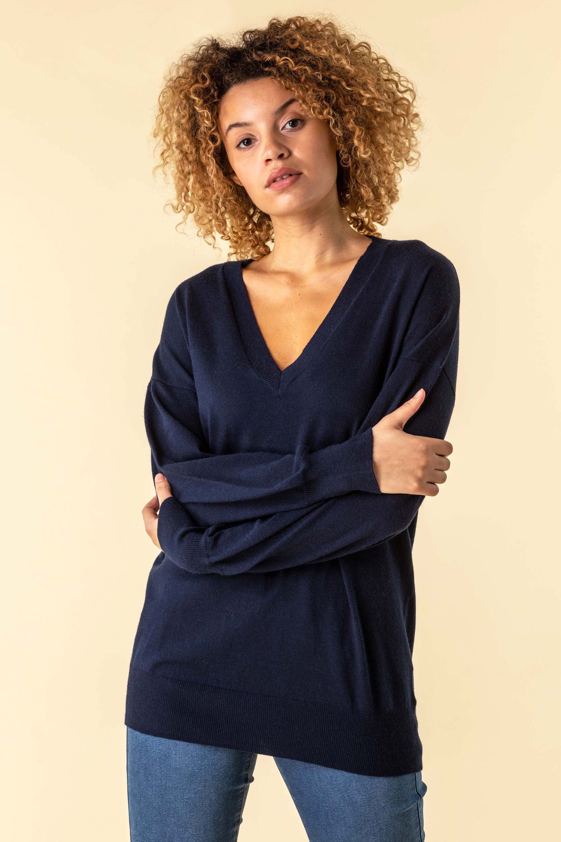 Buy Roman Navy Blue V Neck Long Sleeve Jumper from the Next UK