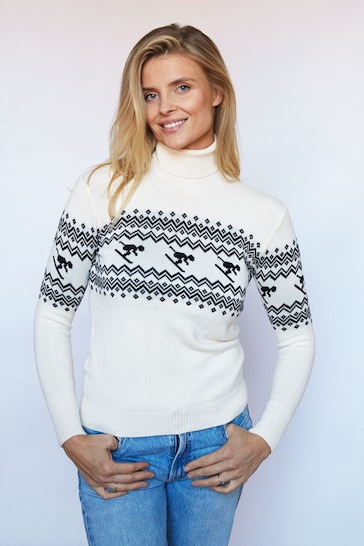 The Little Tailor Ladies Slim Fit Ski Design Knitted Christmas Cream Jumper