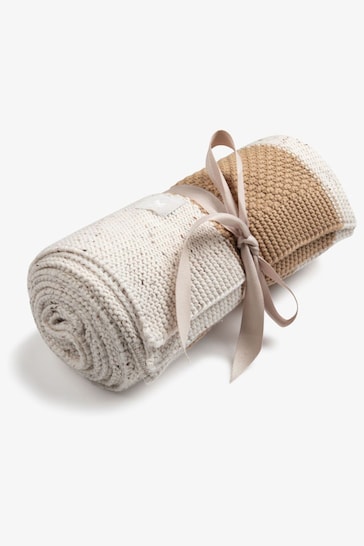 The Little Tailor Natural Knitted Stripe Baby Blanket
