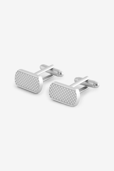 Silver Rectangle Textured Cufflink And Tie Clip Set