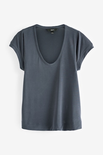 Charcoal Grey Premium Modal Rich Short Sleeve Scoop Neck T-Shirt