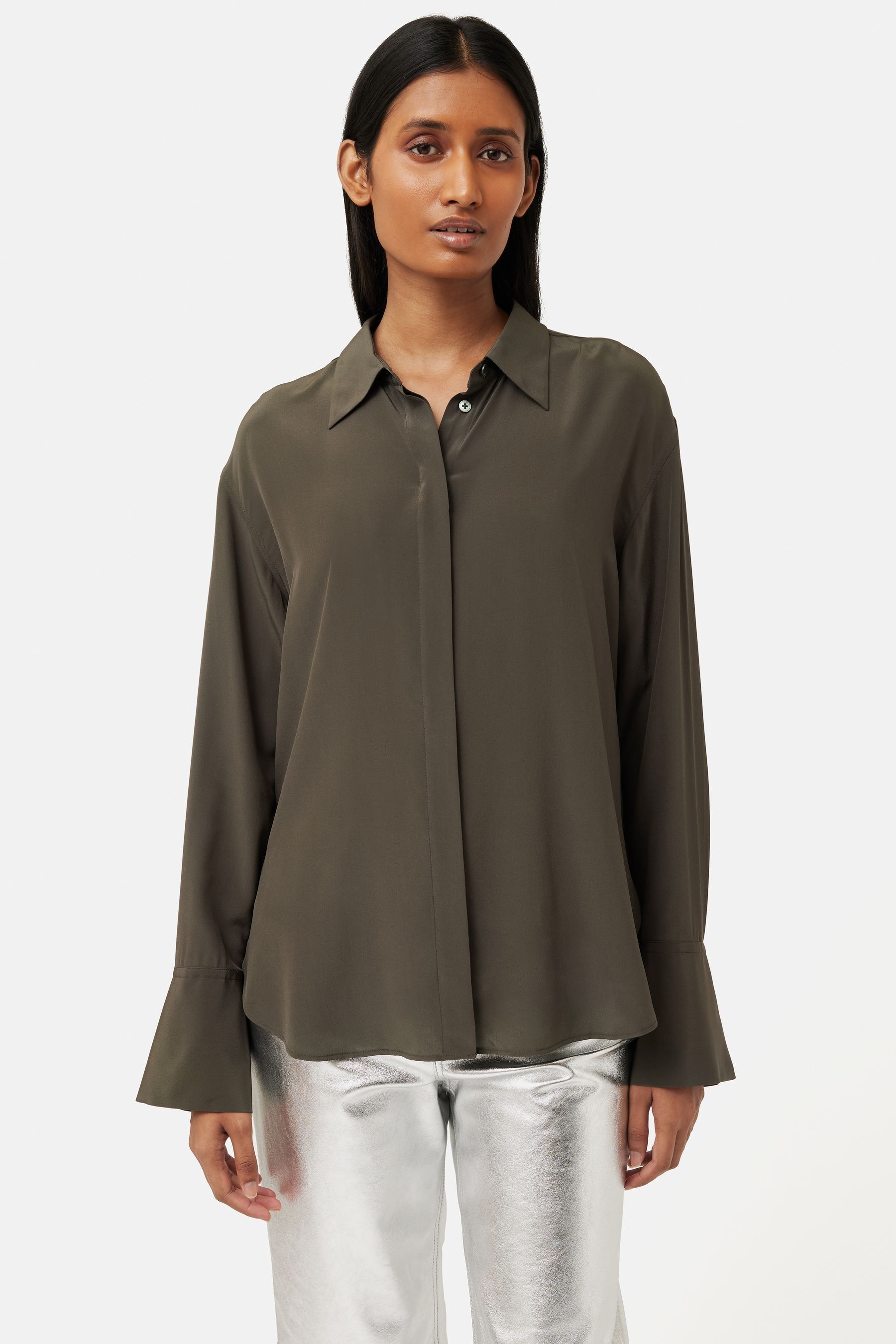 Jigsaw green silk dress store