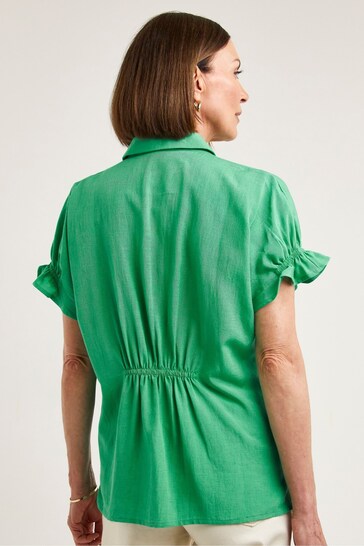 JD Williams Green Linen Relaxed Grown On Sleeve polsini Shirt