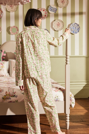 Cath Kidston Blue Floral Cotton Button Through Pyjamas