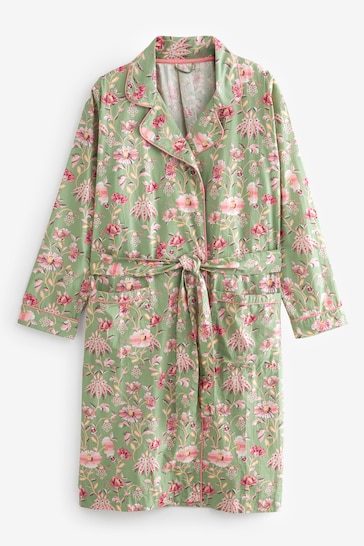 Cath Kidston Green Floral Cotton Poplin Wrap Dressing Gown