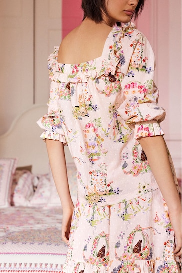 Cath Kidston Ecru Floral Ruffle Edge Cotton Pyjamas Shorts Set