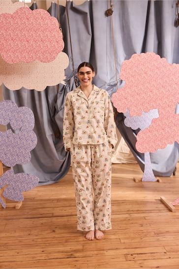 Cath Kidston Ecru Paddington Cotton Poplin Button Through Pyjamas