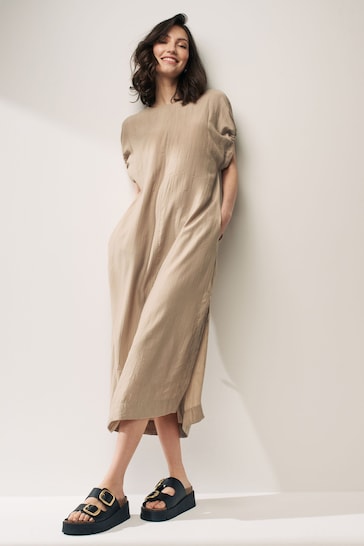 Neutral Short Sleeve Column T-shirt Midi Dress