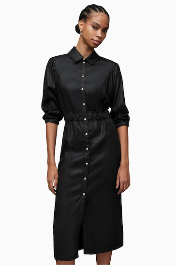 AllSaints Black Coated Denim Dress