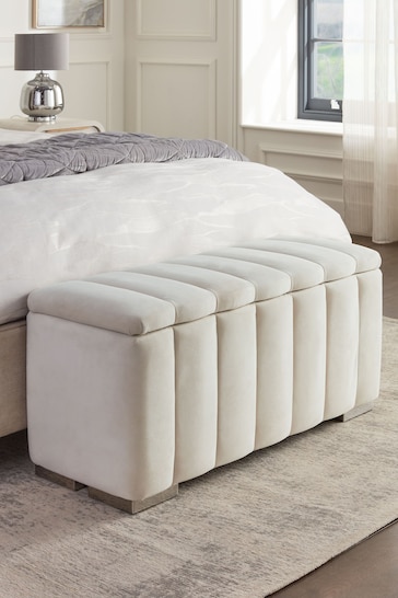 Soft Velvet Natural Oyster Mayfair Upholstered Ottoman Standard Blanket Box