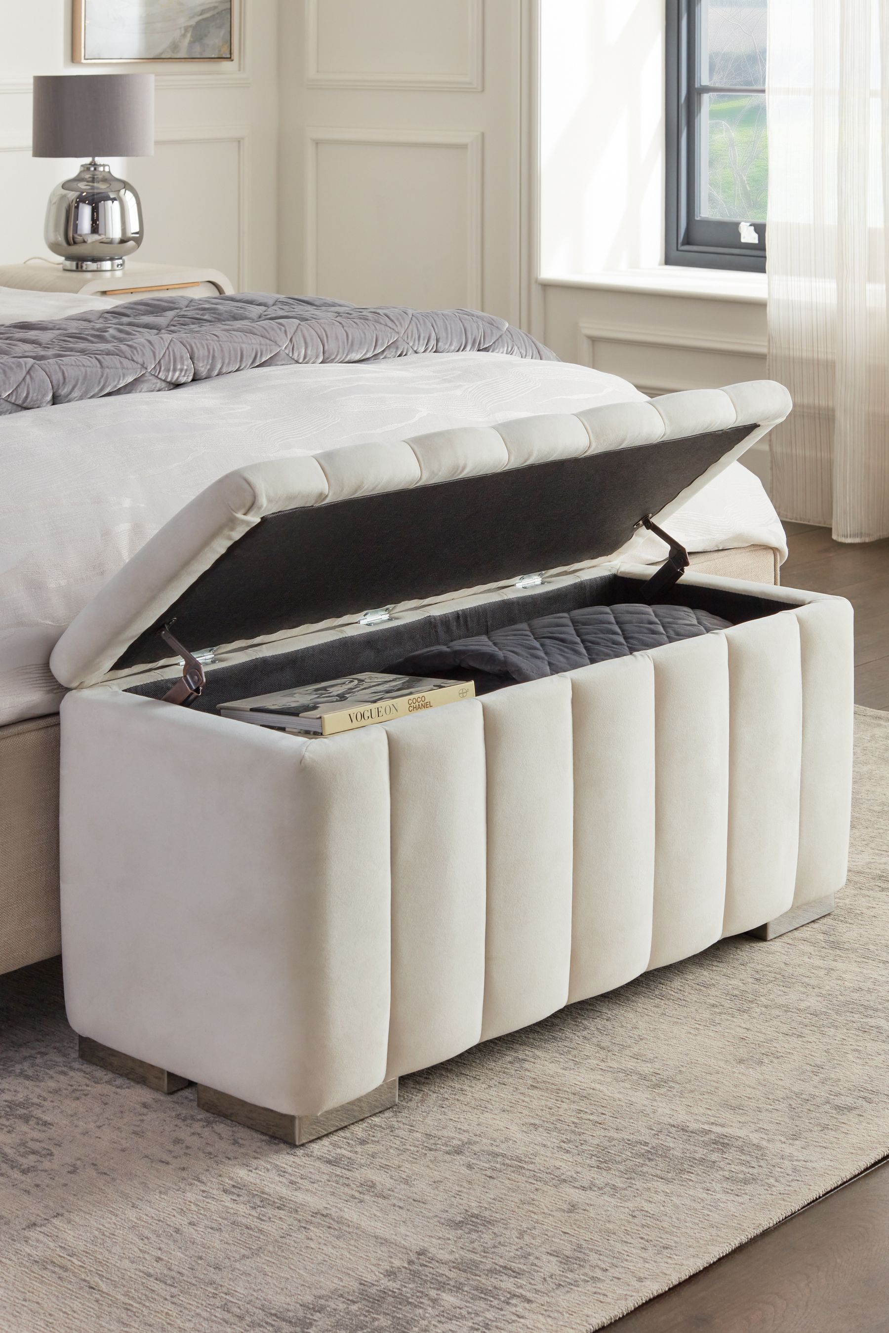 Soft Velvet Natural Oyster Mayfair Upholstered Ottoman Standard Blanket Box