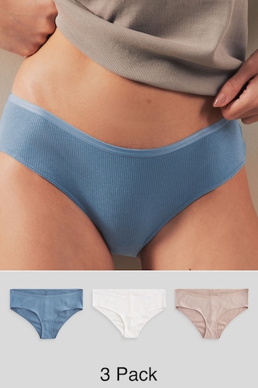 Blue/White Hipster Cotton Rib Knickers 3 Pack