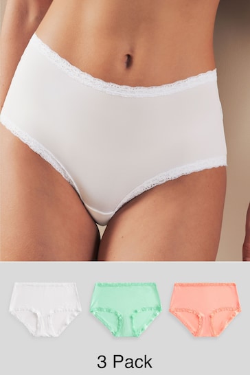 Green/White Midi Microfibre and Lace Trim Knickers 3 Pack
