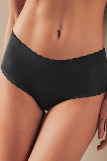 Black Midi Microfibre and Lace Trim Knickers 3 Pack