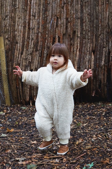 The Little Tailor Neutral Quilted Reversible Sherpa Fleece Borg Cosy Baby Pramsuit