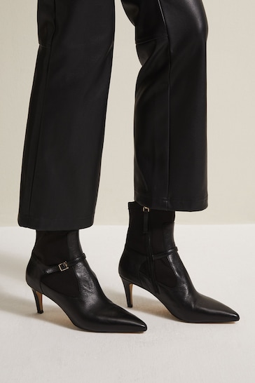 Phase Eight Leather Buckle Detail Sock Black Boots