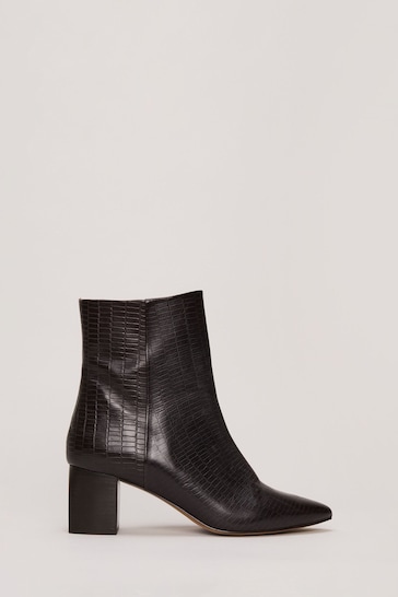 Phase Eight Leather Croc Effect Print Ankle Brown Boots