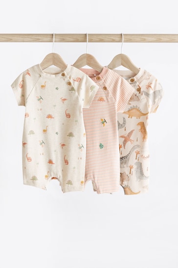 Neutral Dinosaur Baby Jersey Rompers 3 Pack