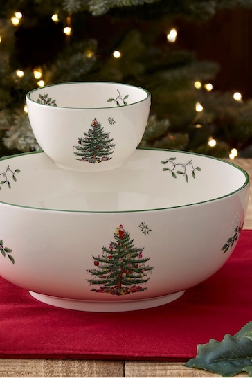 Spode Cream Christmas Tree Tiered Chip and Dip Bowl