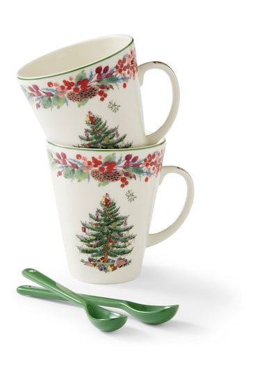 Spode Cream Christmas Tree 2023 Annual Mug & Spoon Set