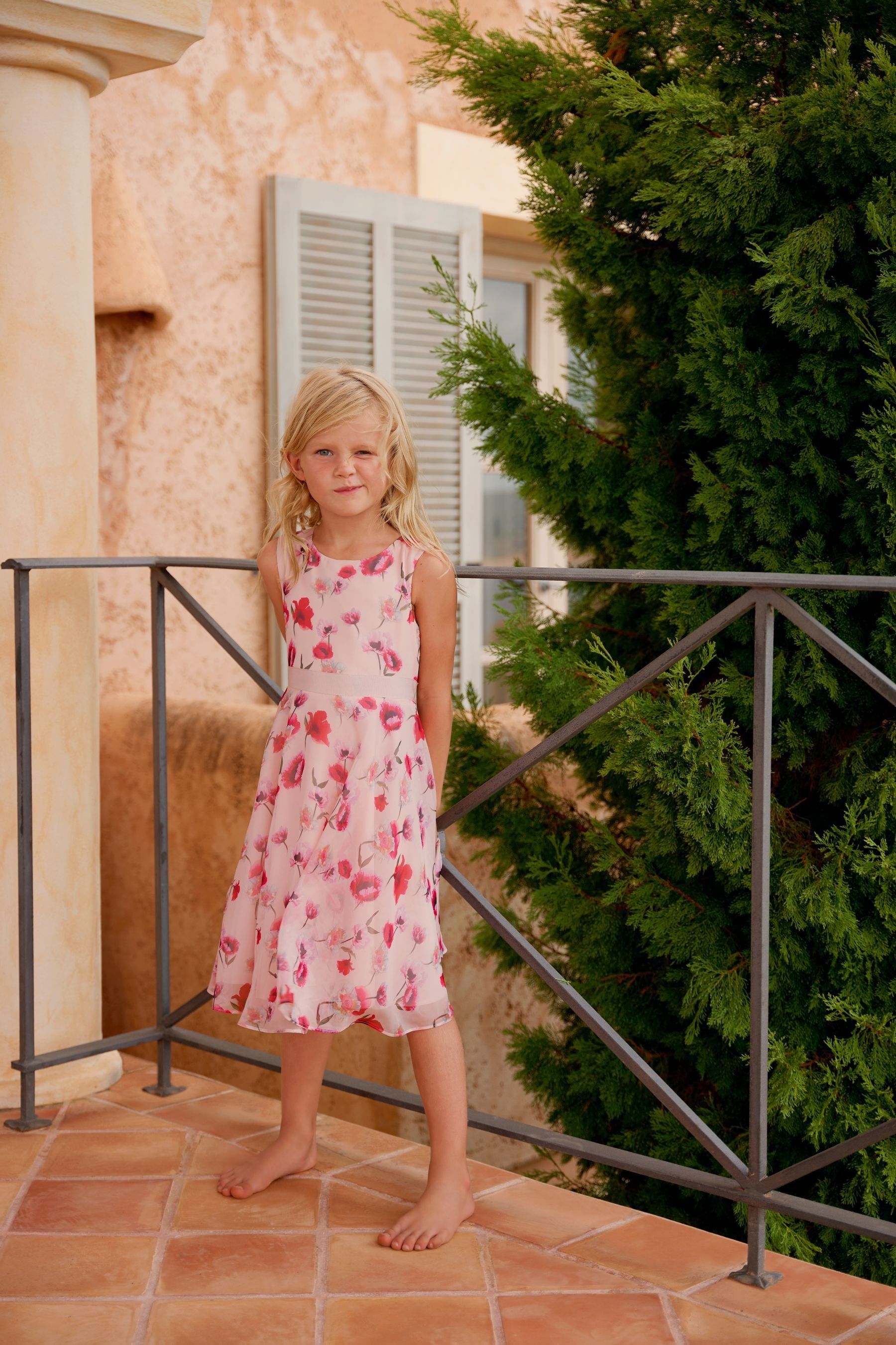 Pink floral fit deals and flare dress