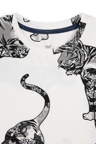Chelsea Peers Cream Organic Cotton Lotus Tiger Print Short Pyjama Set