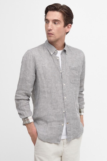 Barbour® Grey Linton Linen Long Sleeve Shirt