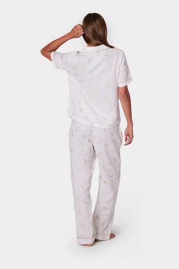 Chelsea Peers White Cotton Cheesecloth Foil Star Print Long Pyjama Set