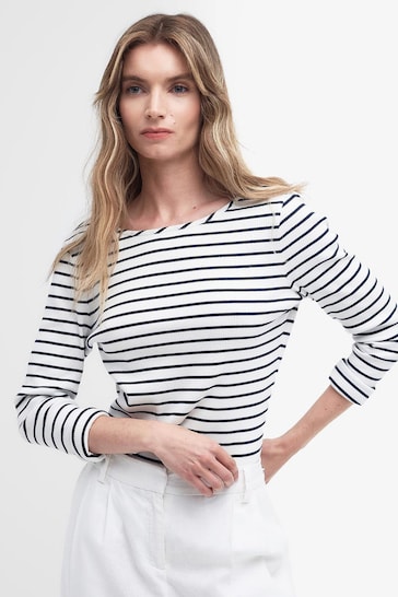 Barbour® White Langton Striped Long Sleeve T-Shirt