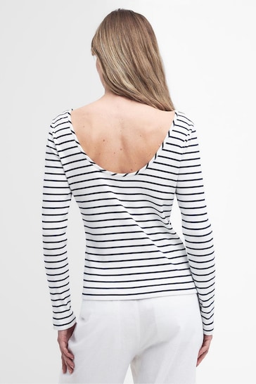 Barbour® White Langton Striped Long Sleeve T-Shirt