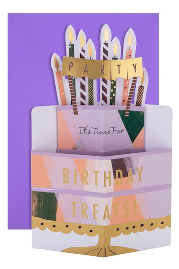 Hallmark Gold Birthday Card 3D Pop Up Cake & Candles Design