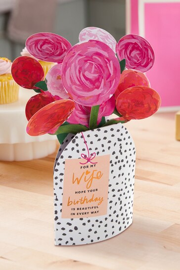 Hallmark Pink Birthday Card for Wife 3D Vase of Roses Design
