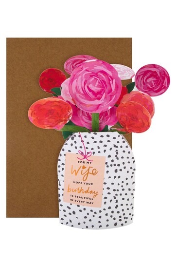 Hallmark Pink Birthday Card for Wife 3D Vase of Roses Design