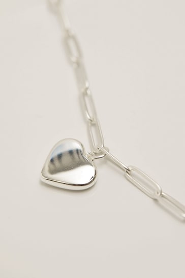 Mood Silver Polished Heart Chain Bracelet