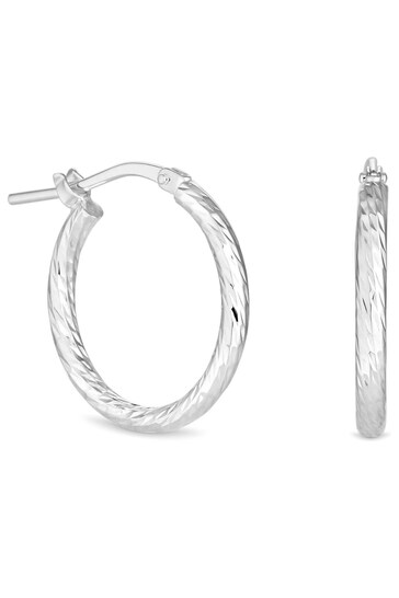 Simply Silver Sterling Silver Diamond Cut Mini Hoop Earrings