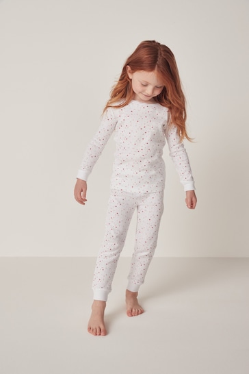 The White Company Organic Cotton Pointelle Mini Heart Print White Pyjamas