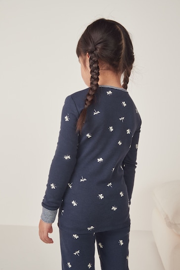 The White Company Slim Fit Blue Organic Cotton Glow In The Dark Butterfly Print Pyjamas