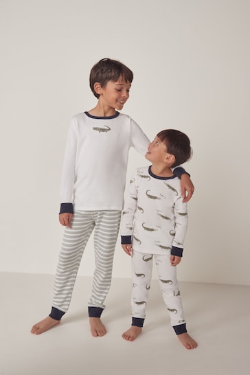 The White Company Organic Cotton Crocodile And Stripe White Pyjamas 2 Set