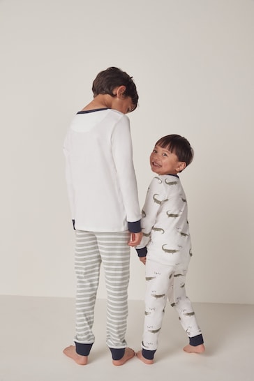 The White Company Organic Cotton Crocodile And Stripe White Pyjamas 2 Set