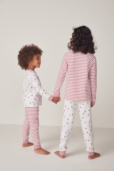 The White Company Organic Cotton Strawberry And Stripe White Pyjamas 2 Pack